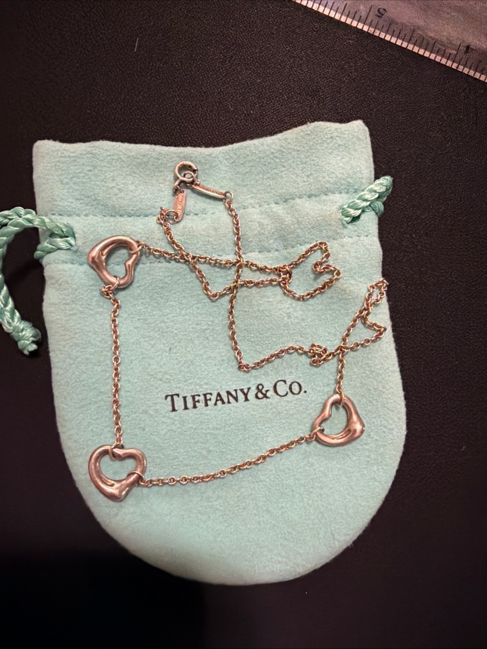 Authentic Tiffany & Co. Elsa Peretti Triple Open Heart Necklace Sterling Silver